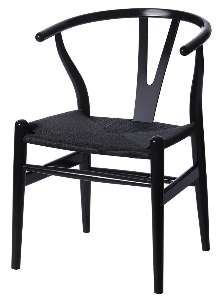 Classic Danish Wooden Wishbone Chair With Black Cord Seat - Black - Set of 2