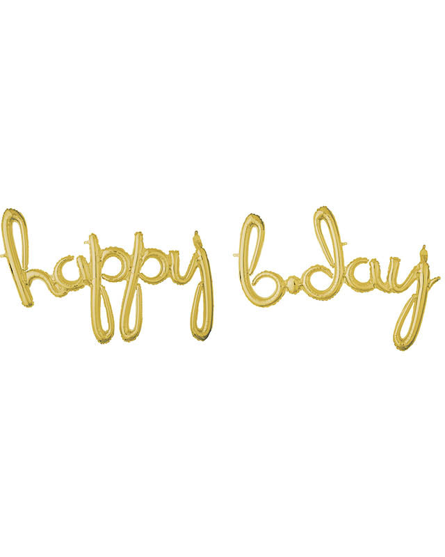 Gold 'Happy Bday' Script Phrase Foil Balloon