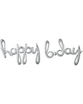 Silver 'Happy Bday' Script Phrase Foil Balloon