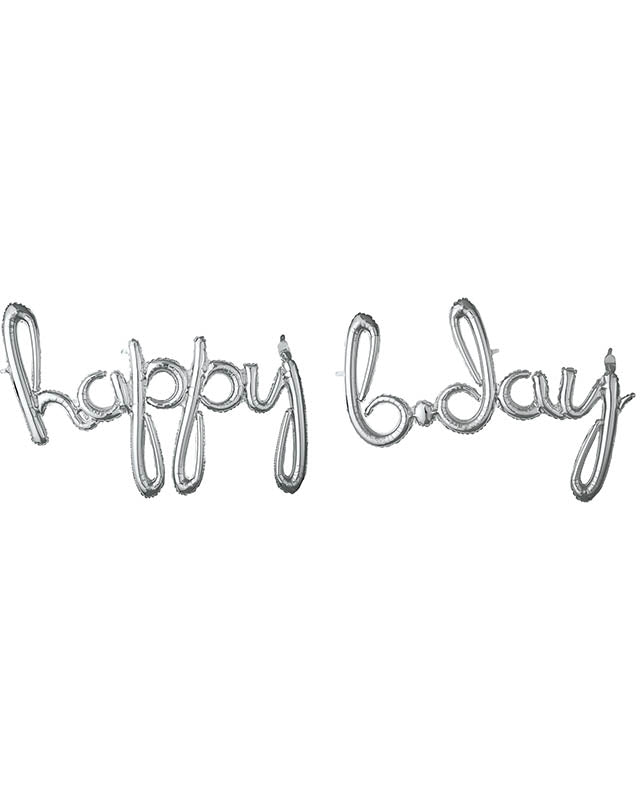 Silver 'Happy Bday' Script Phrase Foil Balloon