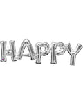 Silver 'HAPPY' Phrase Foil Balloon - 30" x 10"