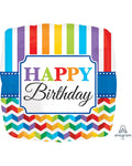 Happy Birthday Chevron Stripes Balloon - 18" Foil