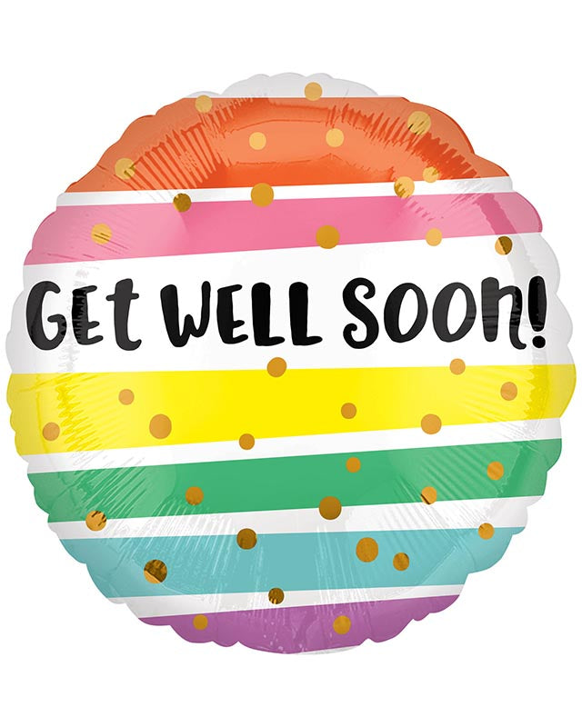 Get Well Bold Stripes Balloon - 18" Foil
