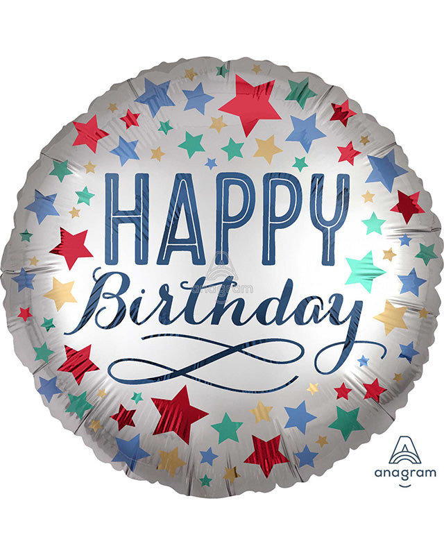 Satin with Stars Happy Birthday Balloon - 18" Foil
