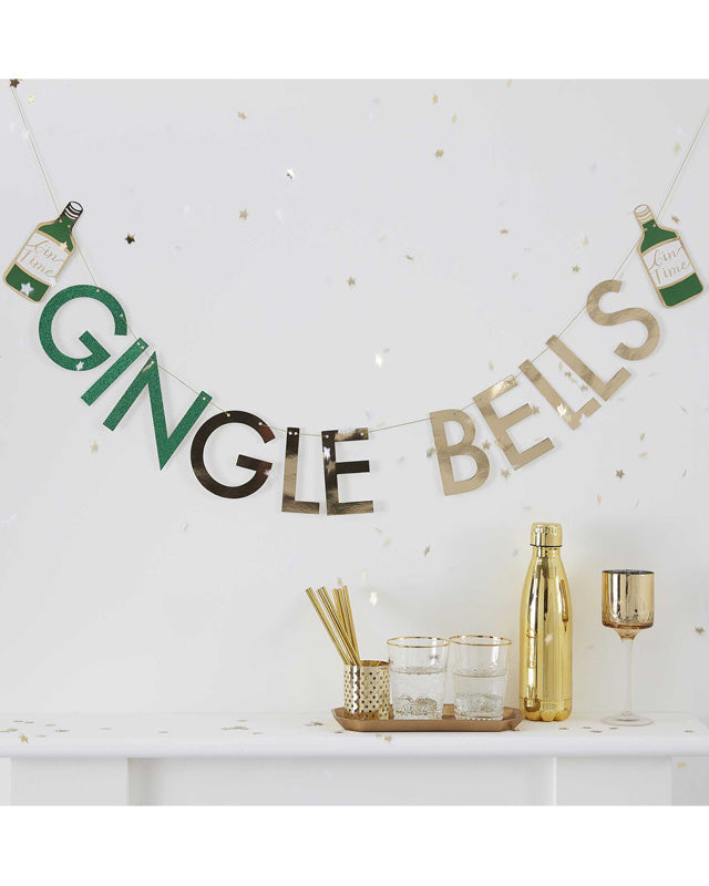 Gold Glitter GINgle Bells Bunting - 2m
