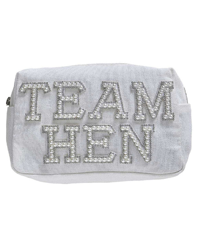 Embellished Pearl 'Team Hen' Makeup Bag - 20cm x 12cm
