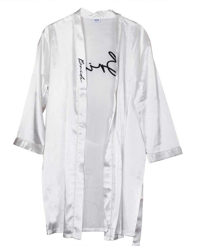 White Embroidered 'Bride' Dressing Gown