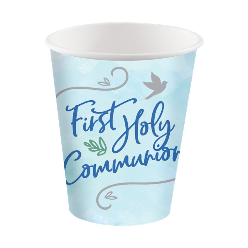 Blue First Communion Paper Cups - 250ml (8pk)