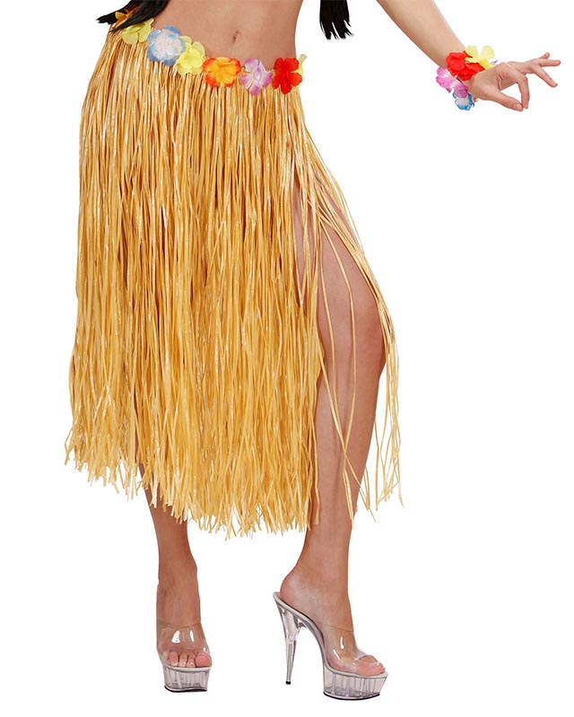 Hawaiian Straw Skirt with Flower Belt - 78cm