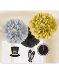 Metallic New Year's Eve Pom Pom Decorations - 40cm (3pk)