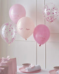 Pamper Party Pink Confetti Happy Birthday Balloons - 12" Latex (5pk)