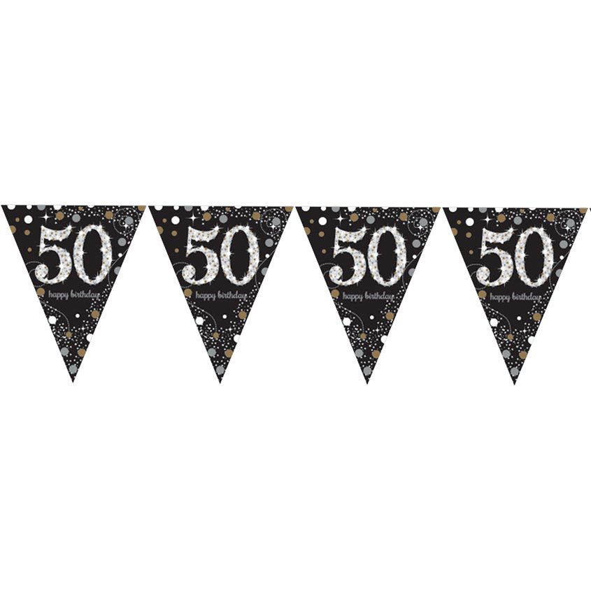 Pink Age 50 Holographic Plastic Bunting - 4m
