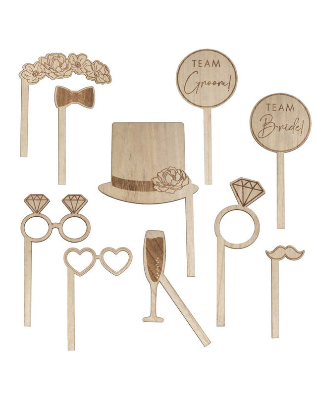 Rustic Romance Wooden Photo Booth Props (10pk)
