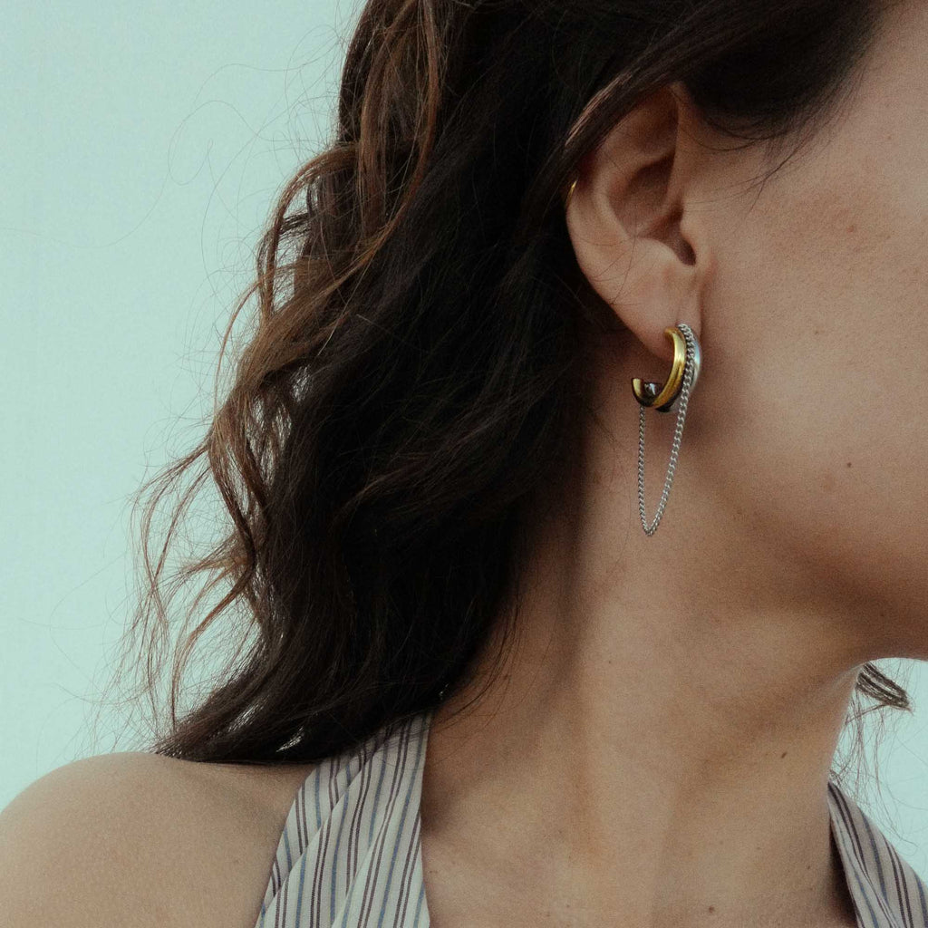 Dual Tone Chain Hoop Earrings