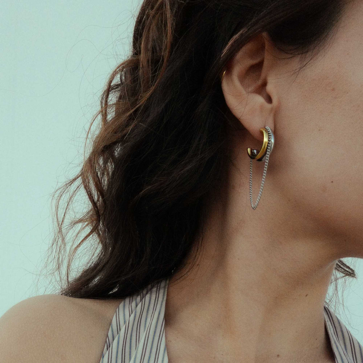 Dual Tone Chain Hoop Earrings