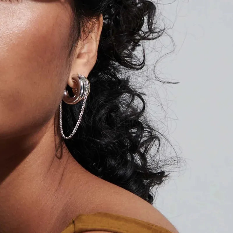 Dual Tone Chain Hoop Earrings