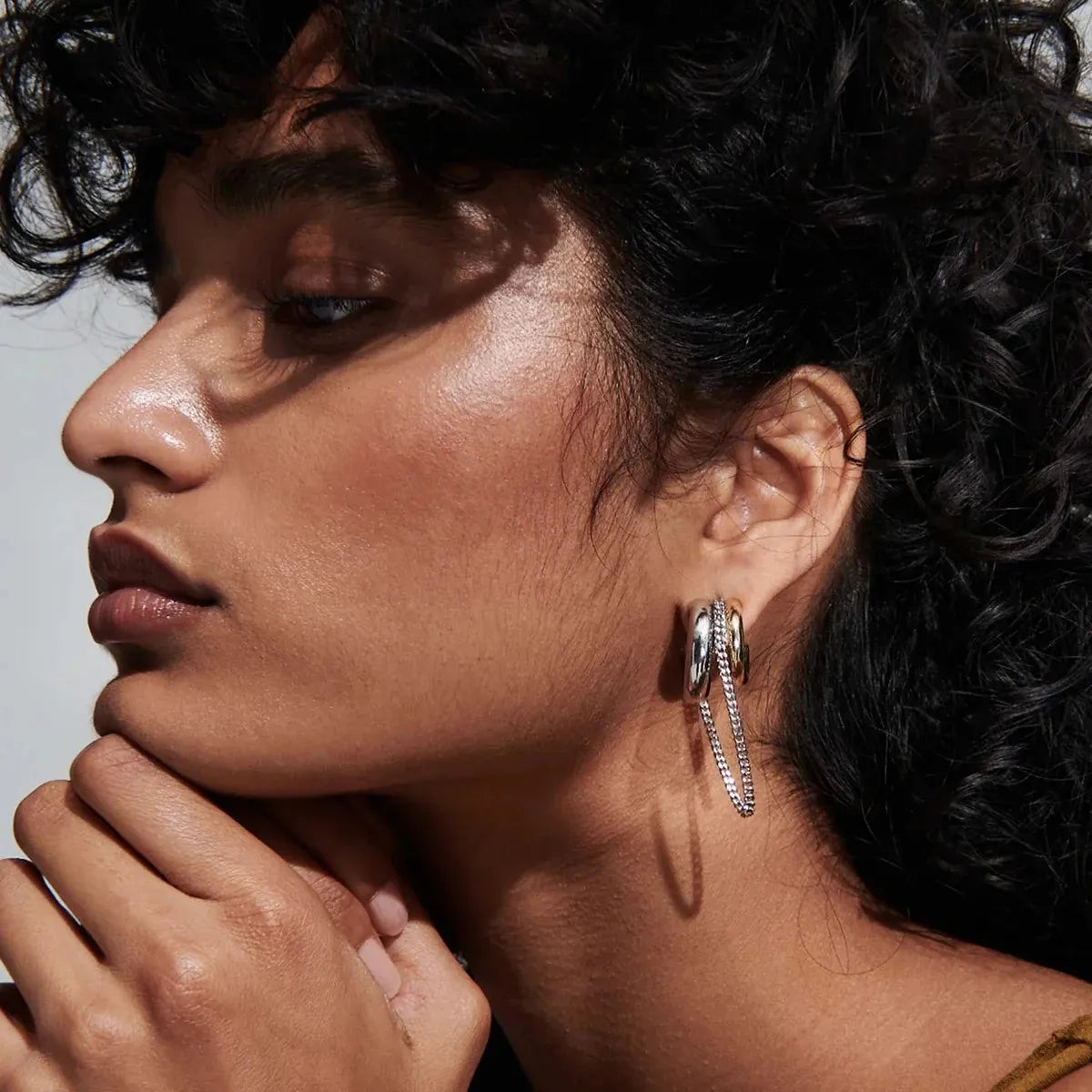 Dual Tone Chain Hoop Earrings