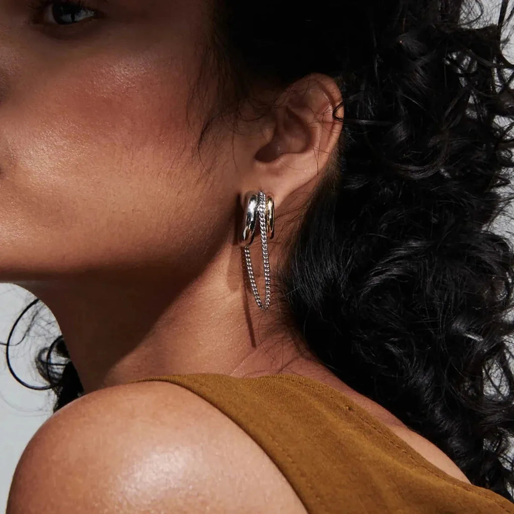 Dual Tone Chain Hoop Earrings