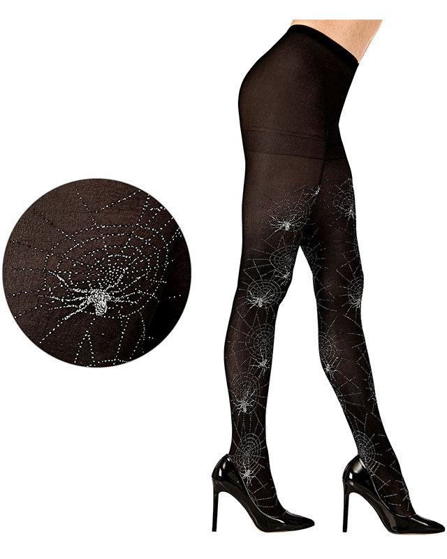 Silver Glitter Spiderweb & Spider Tights - Adult