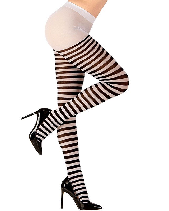 Black & White Striped Tights - Adult