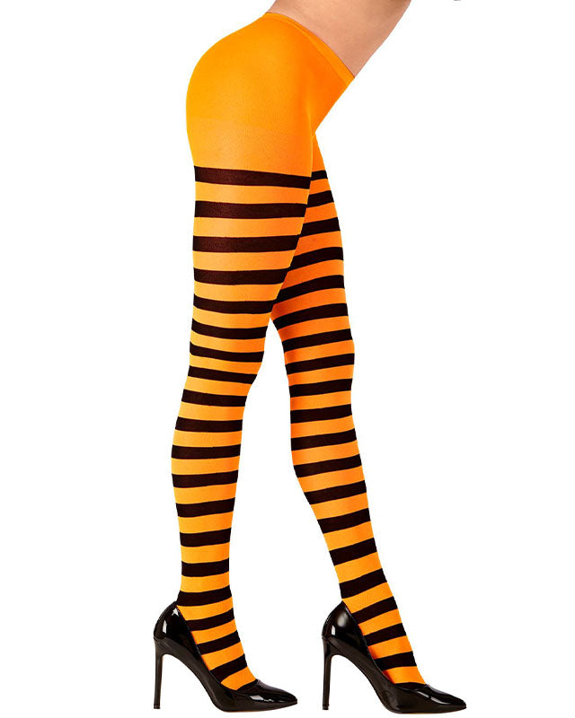 Orange & Black Striped Tights - Adult