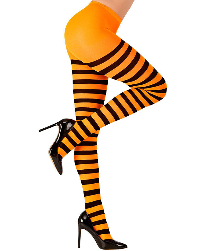 Orange & Black Striped Tights - Adult