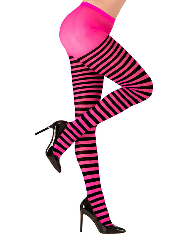 Black & Pink Striped Tights - Adult