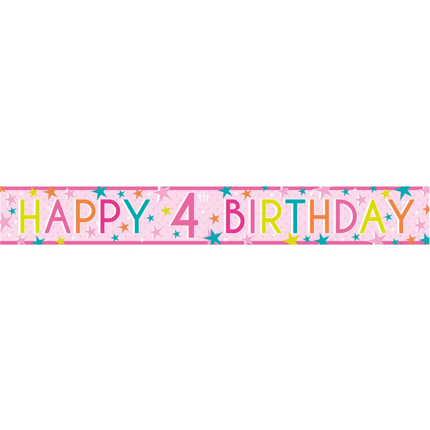 Girls 4th Birthday Paper Banners - 1m (3pk)